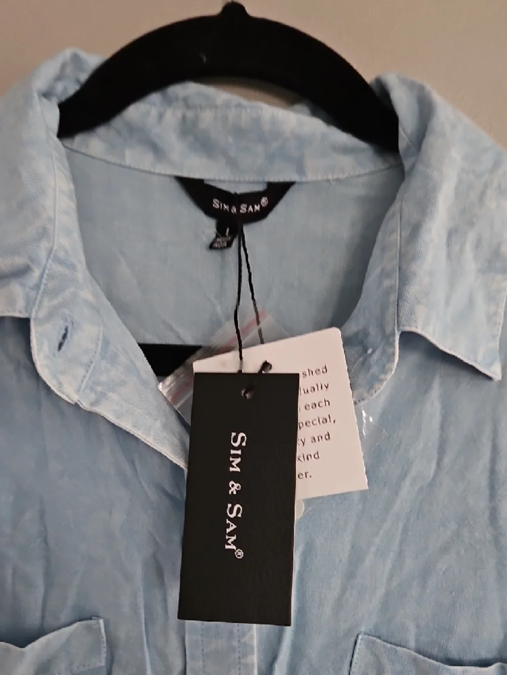 Light Blue Short-Sleeve Button-Front Blouse by Sea Salt - Picture 2 of 3